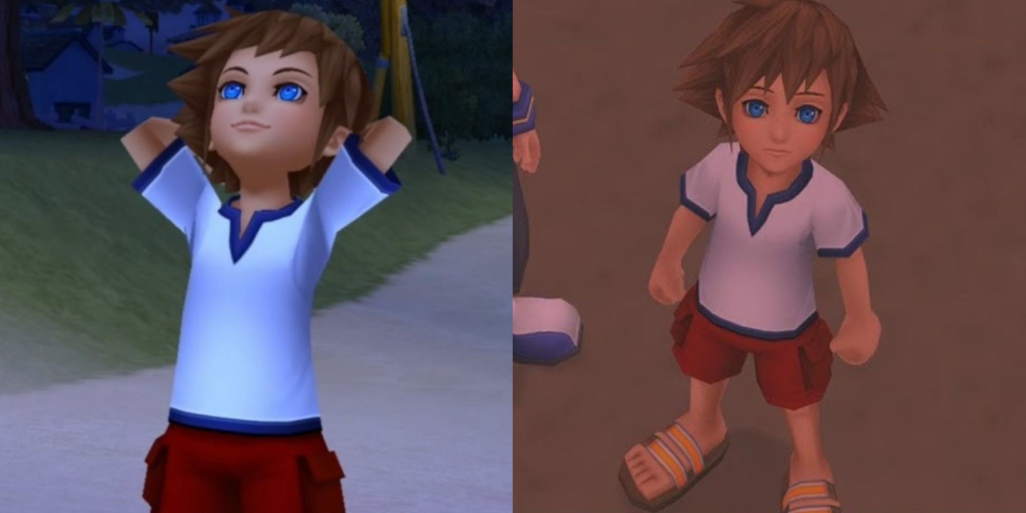 Split images of young Sora in Birth By Sleep