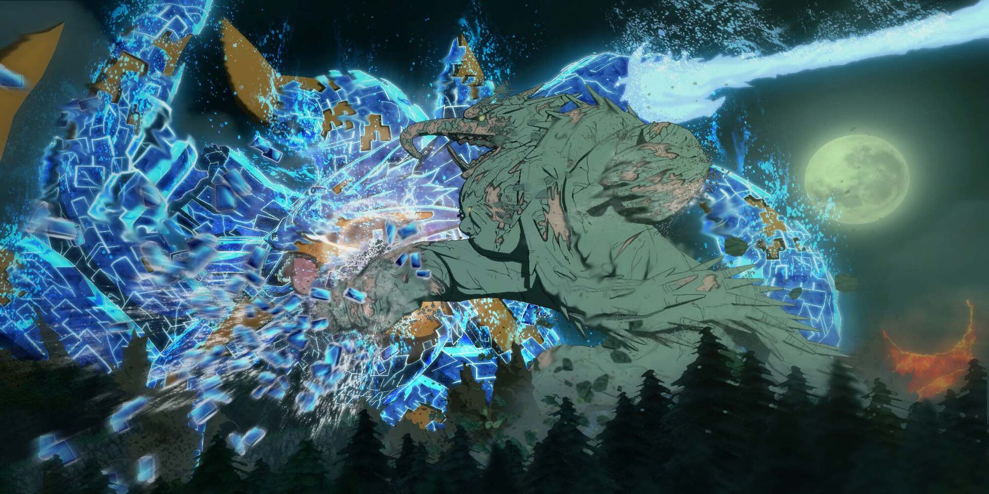 Two giant beasts fighting each other.