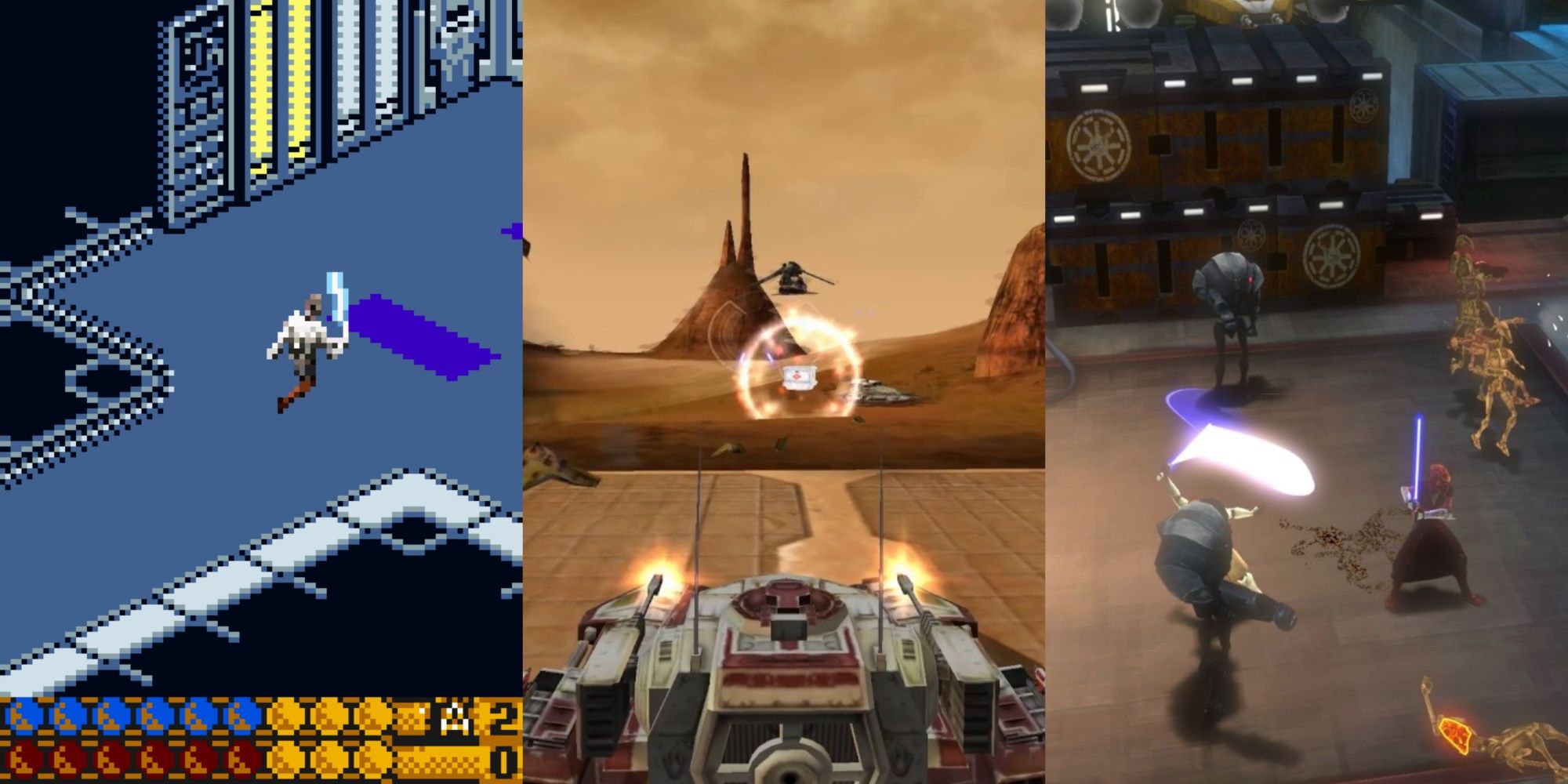 Star wars Games You Forgot About: screenshots of Obi-Wan's Adventures, The Clone Wars video game, and Republic Heroes