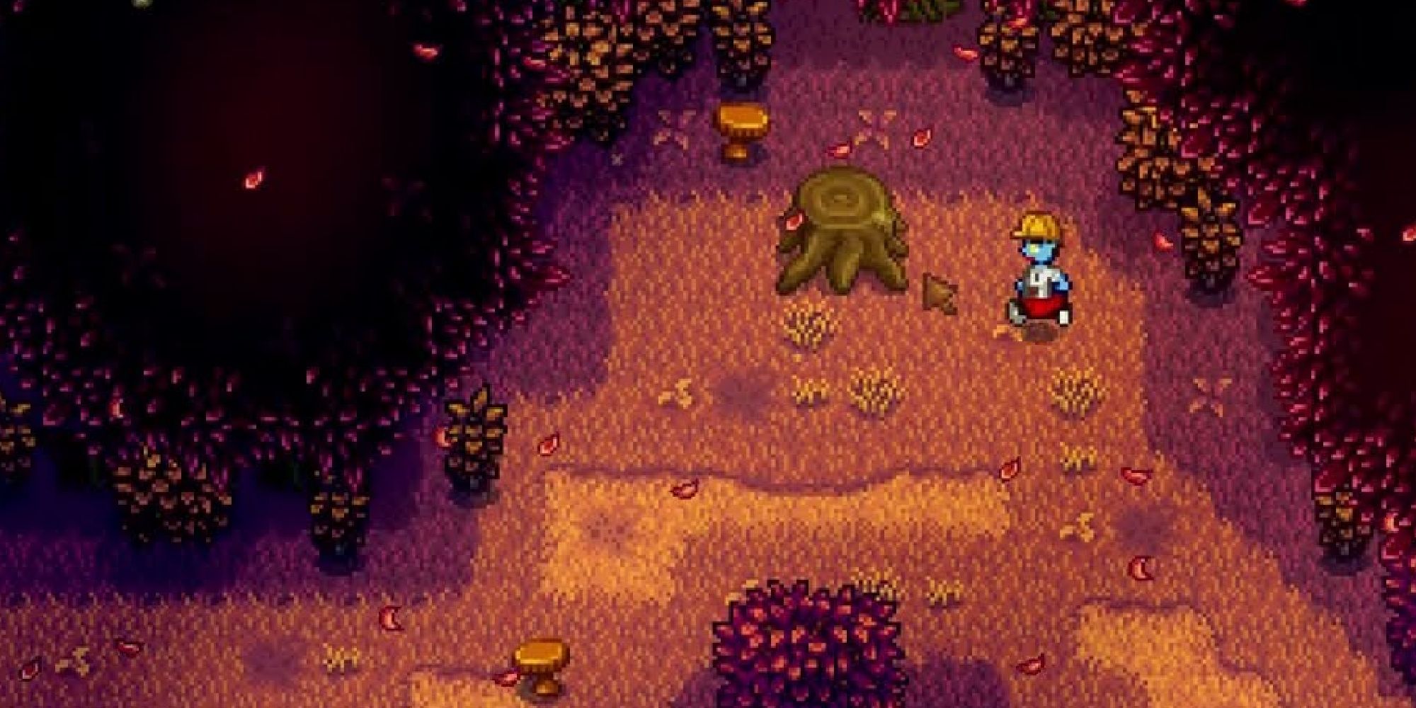 stardew valley player walking to a Chanterelle