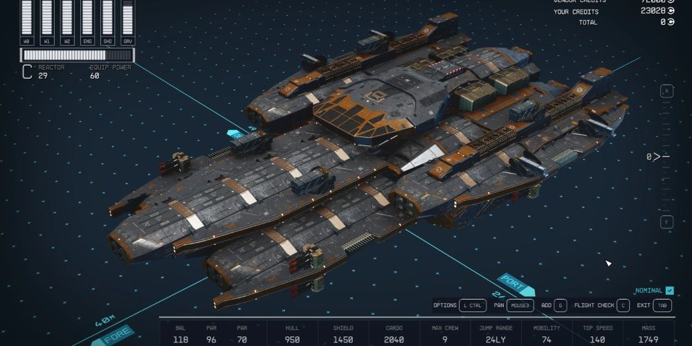 Starfield, Screenshot Of A Ship Outfitted With Shinigami Ship Parts