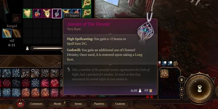 In game description of the amulet of the devout in baldur's gate 3