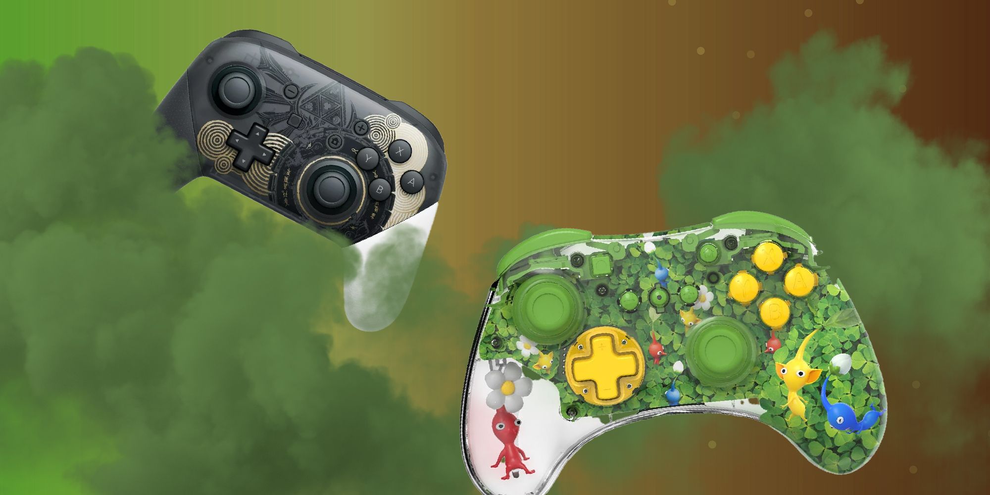 tears of the kingdom and pikmin-themed switch controllers