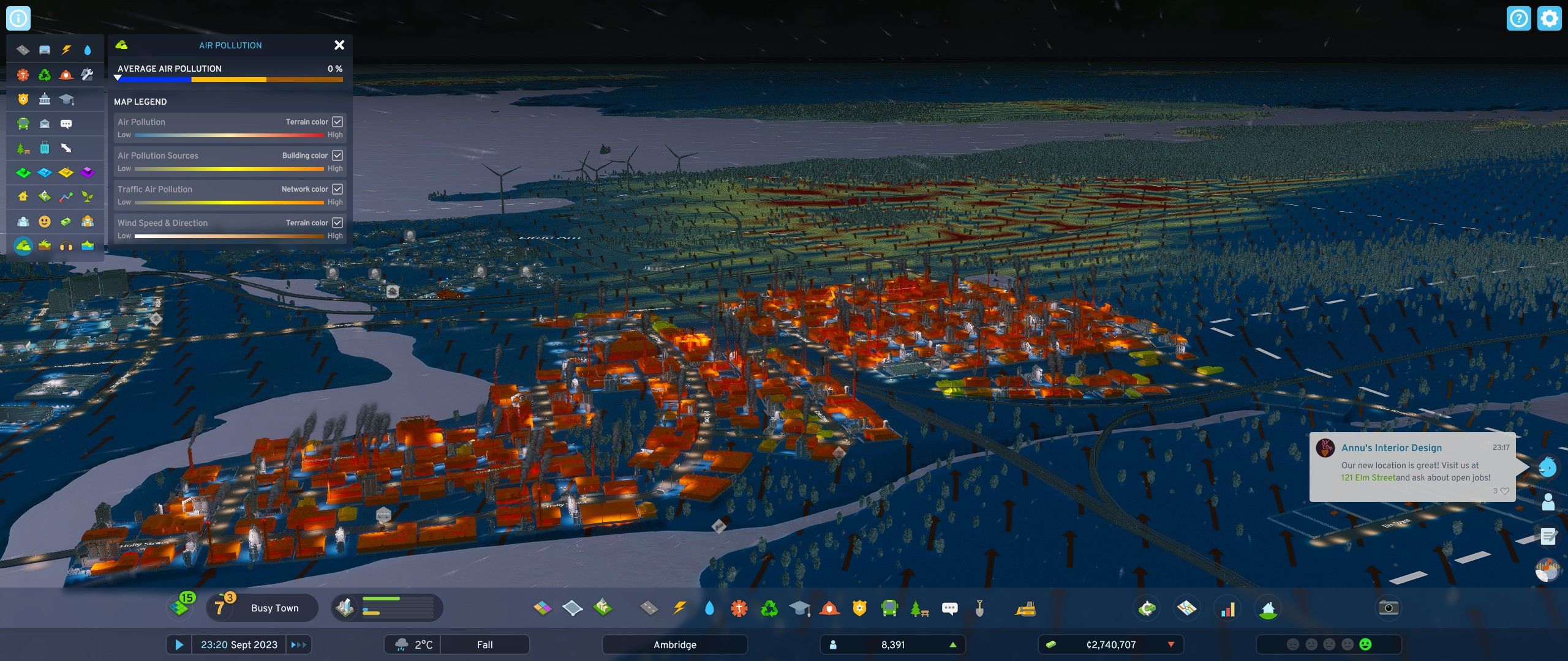 The air pollution map in Cities Skylines 2