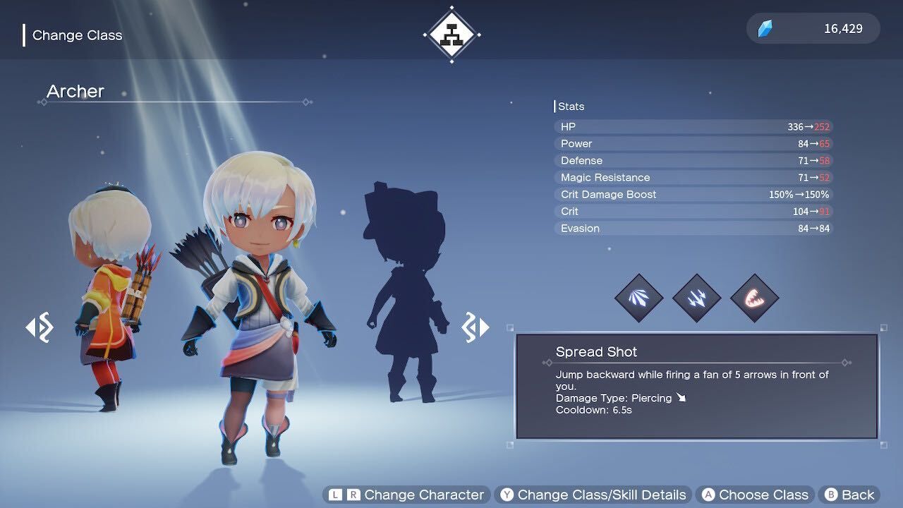 the archer on the class selection screen in silent hope which class to choose