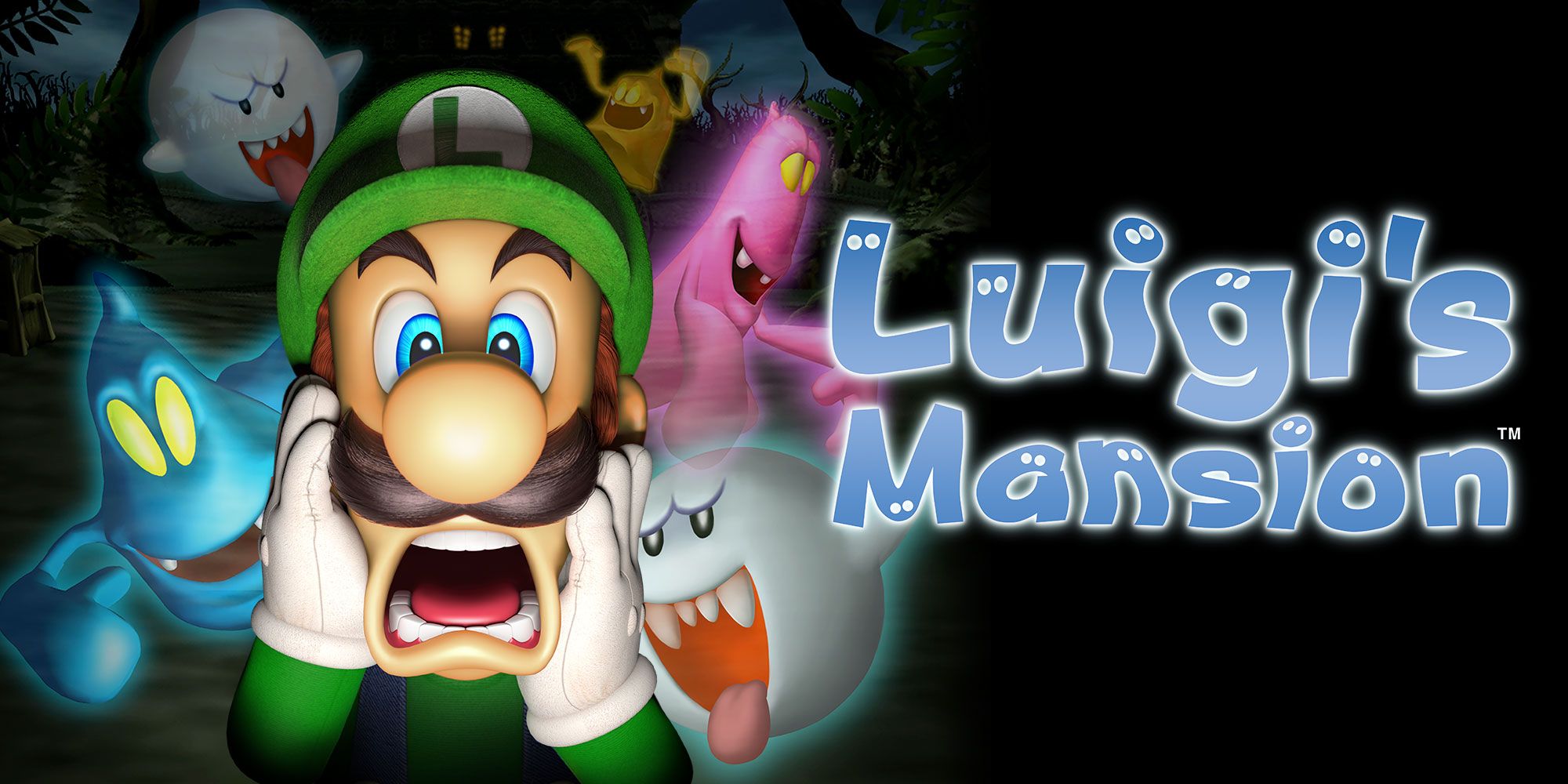Luigi's Mansion GameCube - Luigi screaming while surrounded by Boos and other ghosts