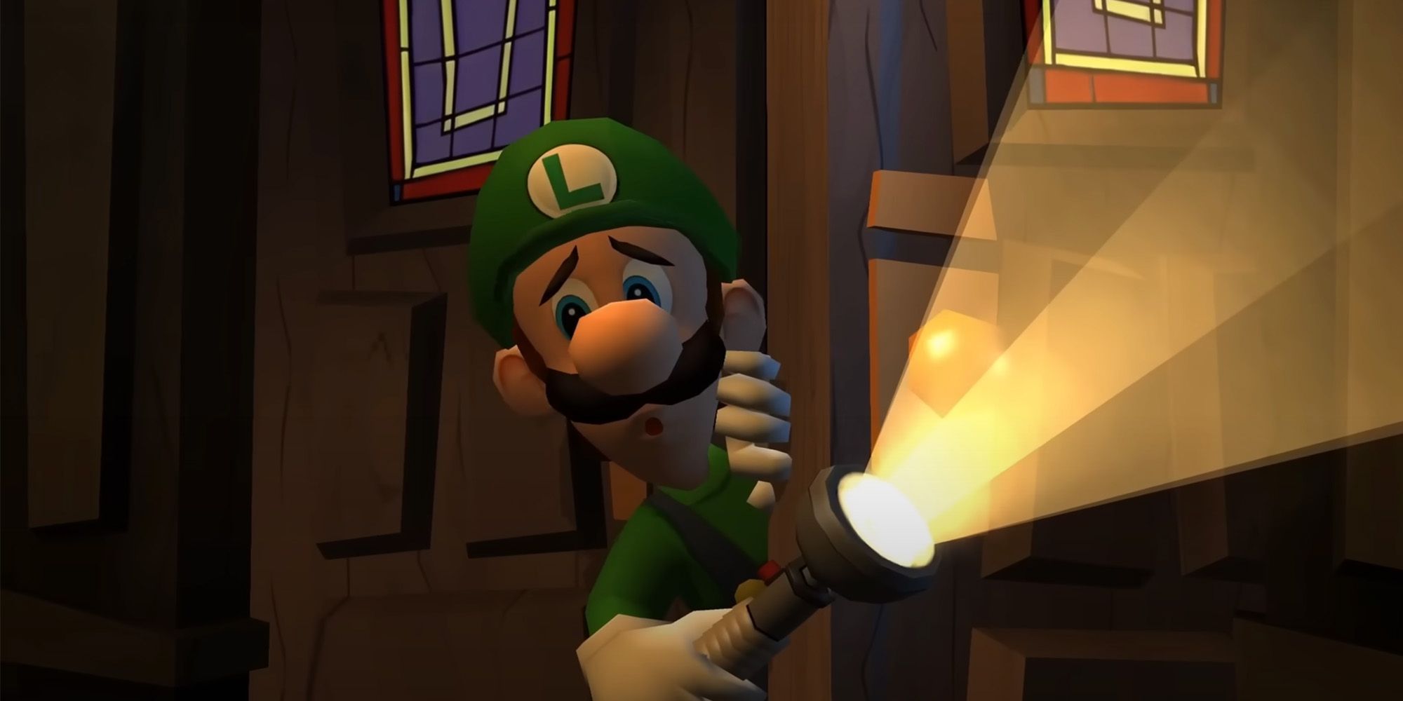 Luigi's Mansion Dark Moon (Luigi's Mansion 2) - Luigi peeking his head into Gloomy Manor