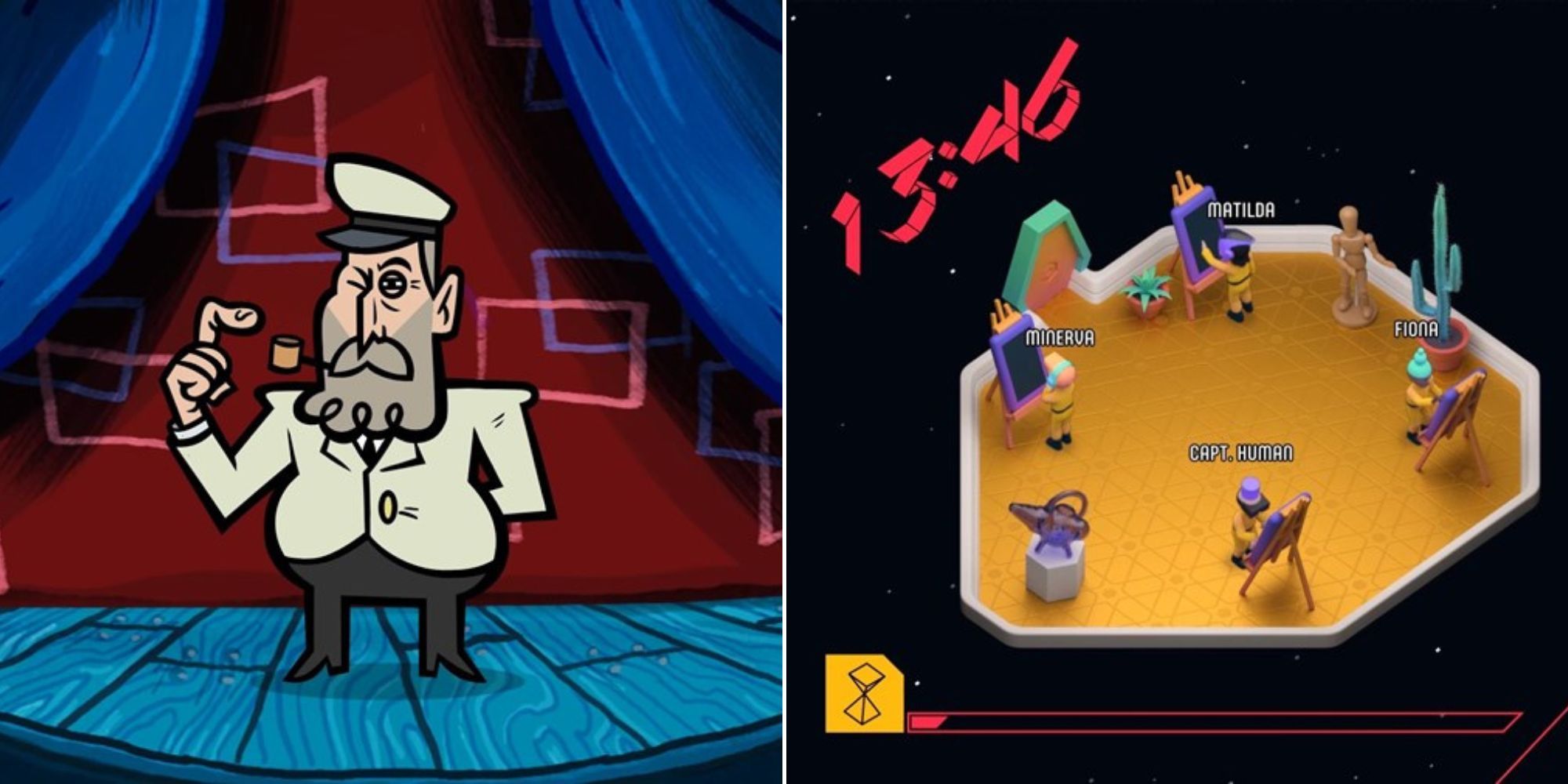 The Host Of Joke Boat On Stage And A Drawing Task In Push The Button In The Jackbox Party Pack 6