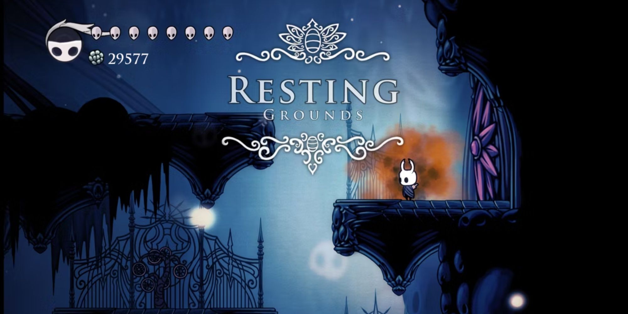 The Knight in the Resting Grounds in Hollow Knight