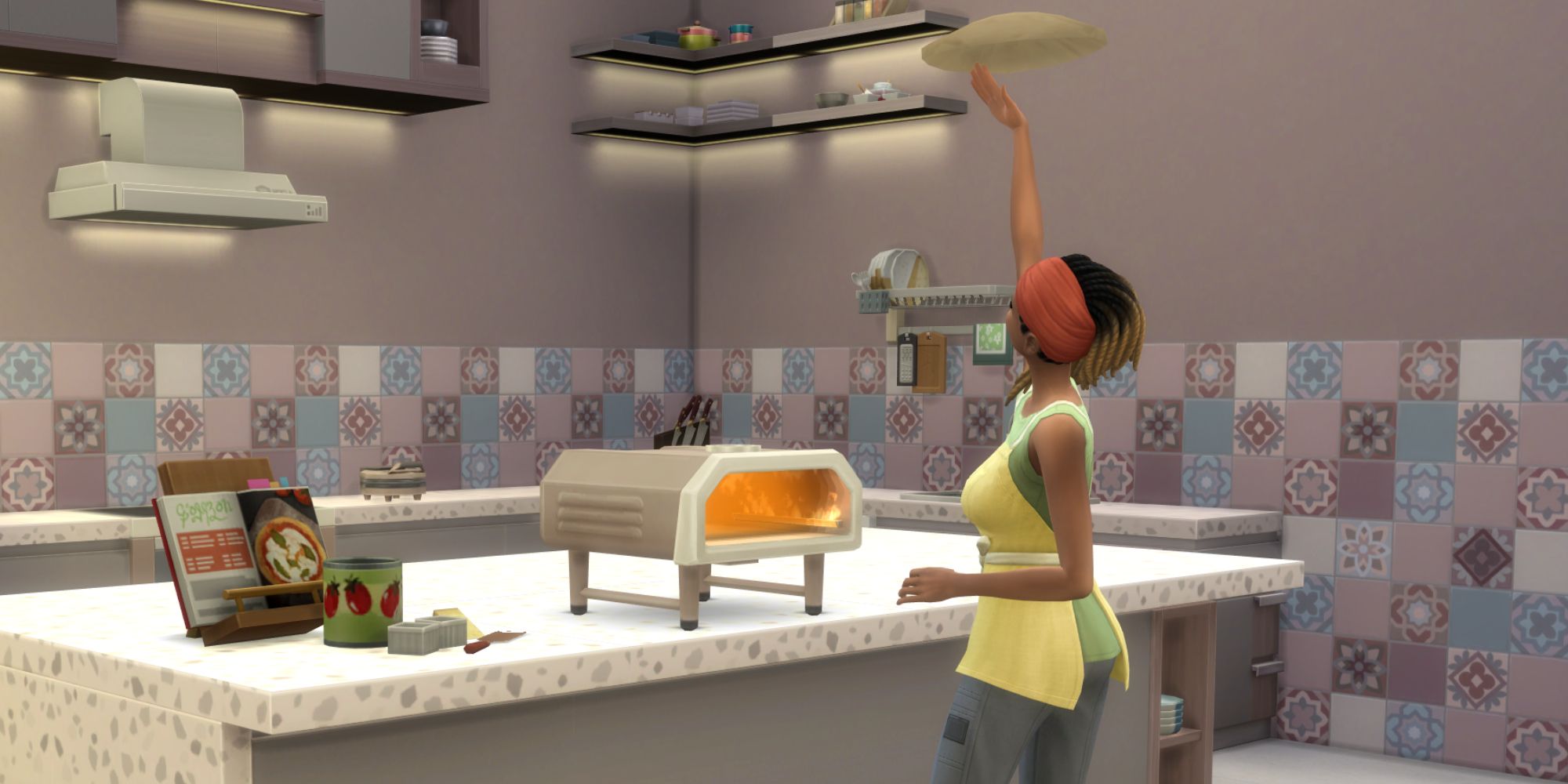 The Sims 4 HCH a sim spinning dough in the kitchen