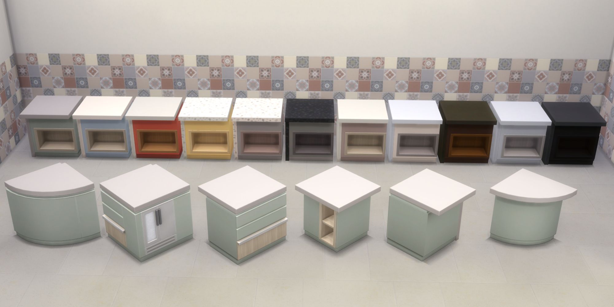 The SIms 4 Island Counters and swatches