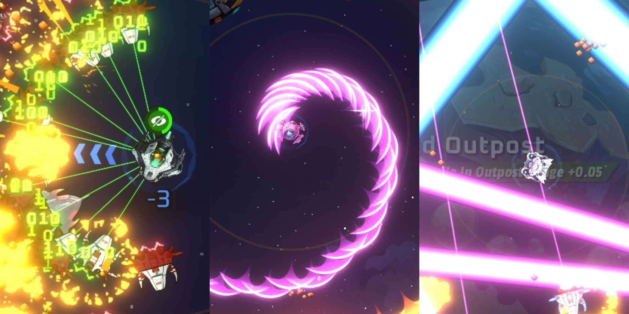 split image of three Time Wasters Captains engaged in battle in space