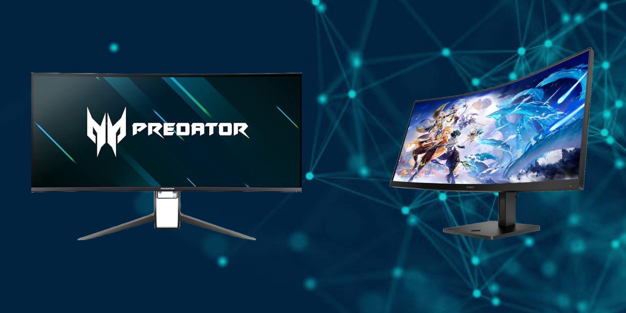 Acer predtaor and HP Omen in a futuristic background
