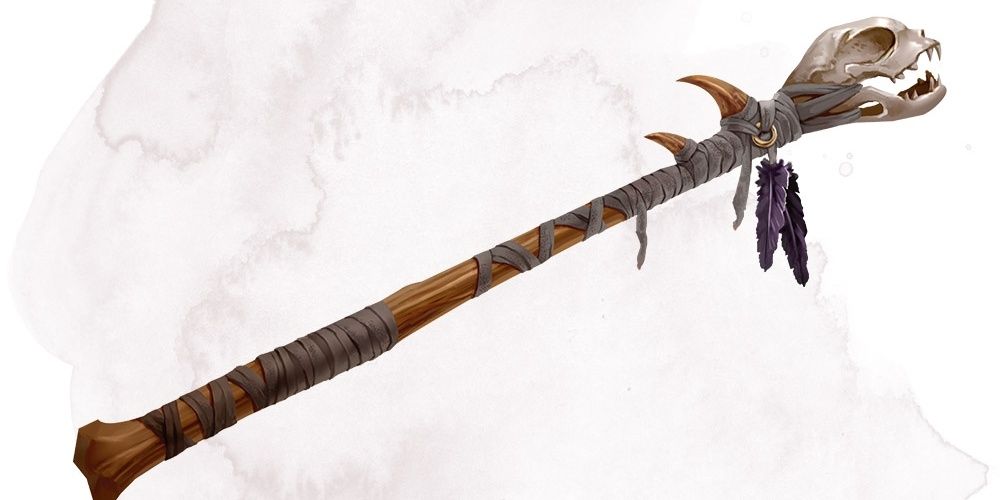 Wand of Fear From Dungeons & Dragons, A Cloth Wrapped Wand Topped With An Animal Skull