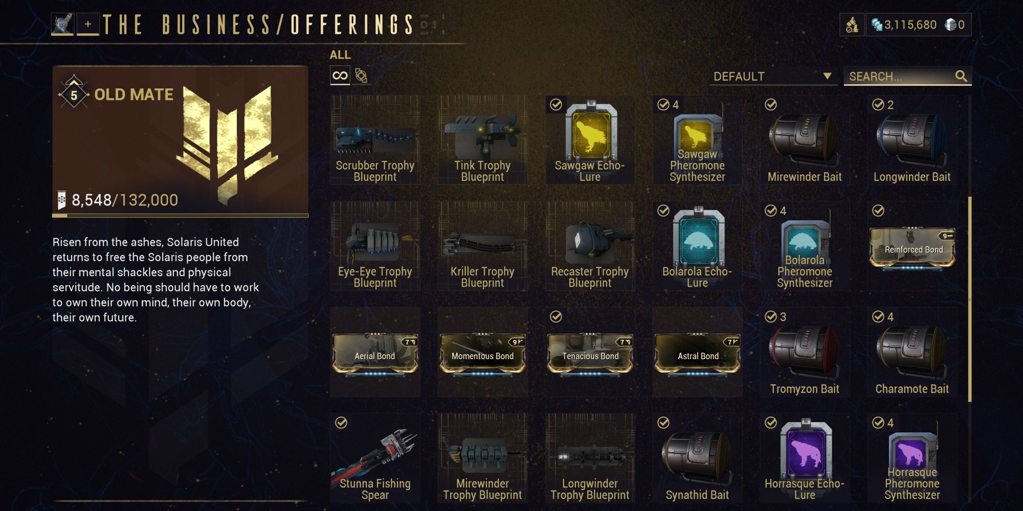 Warframe The Business Store Inventory