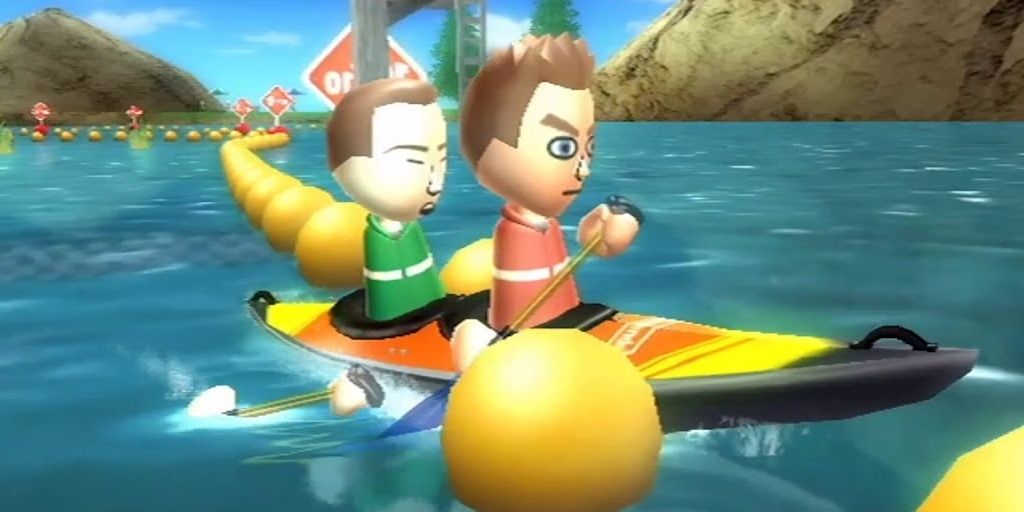 Two miis in a canoe in Wii Sports Resort