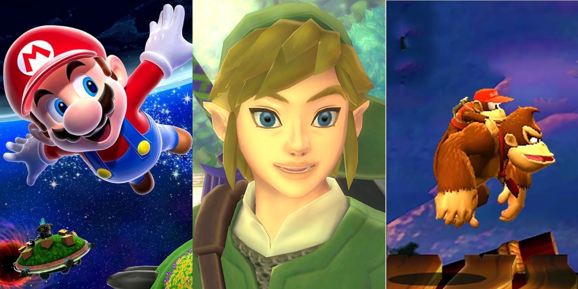 Super Mario Galaxy, Skyward Sword Link, Donkey Kong Country Returns Diddy and DK
