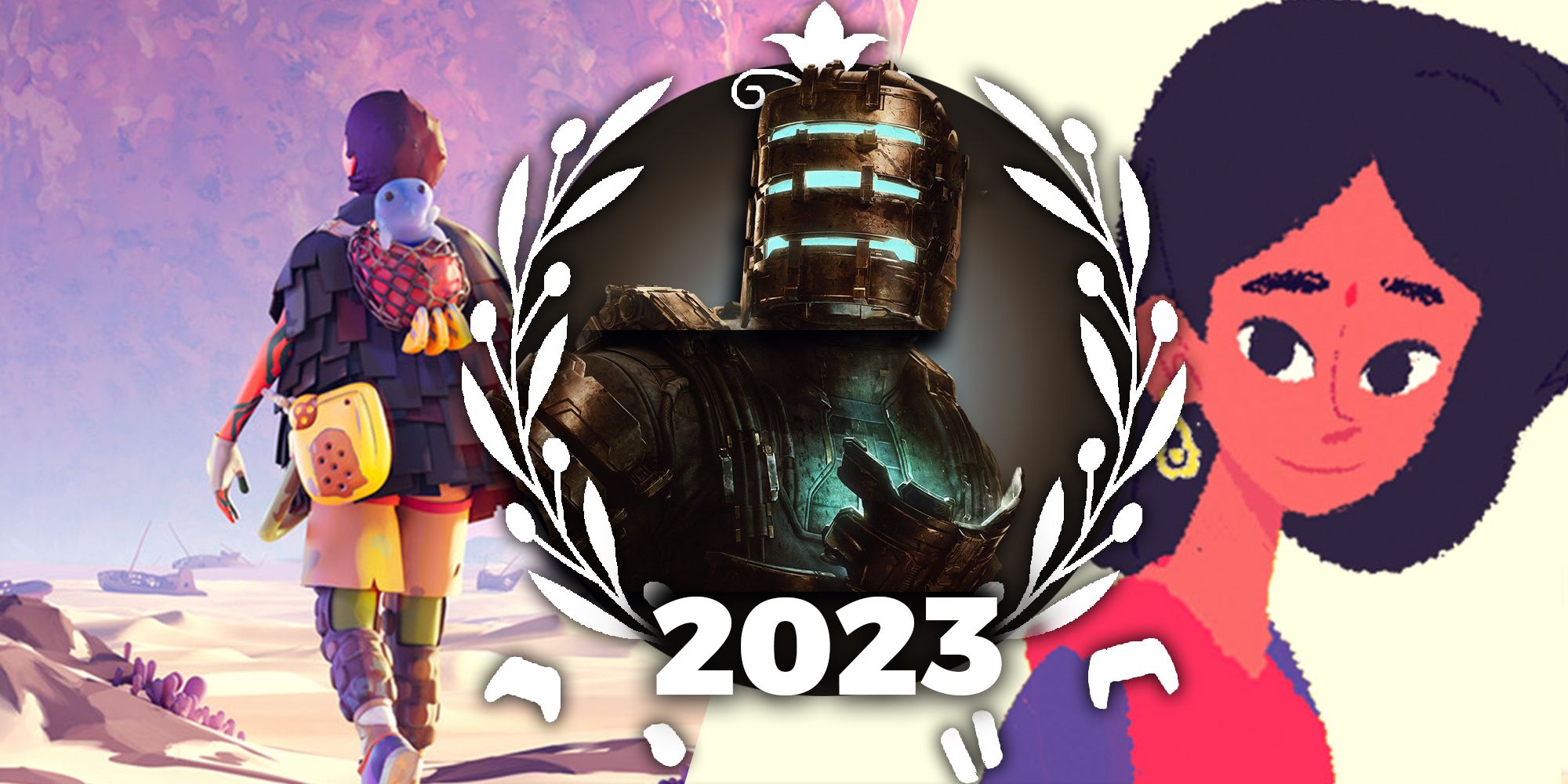 2023 GOTY logo with Jusant protagonist, Venba, and Isaac Clarke from Dead Space prominently featured
