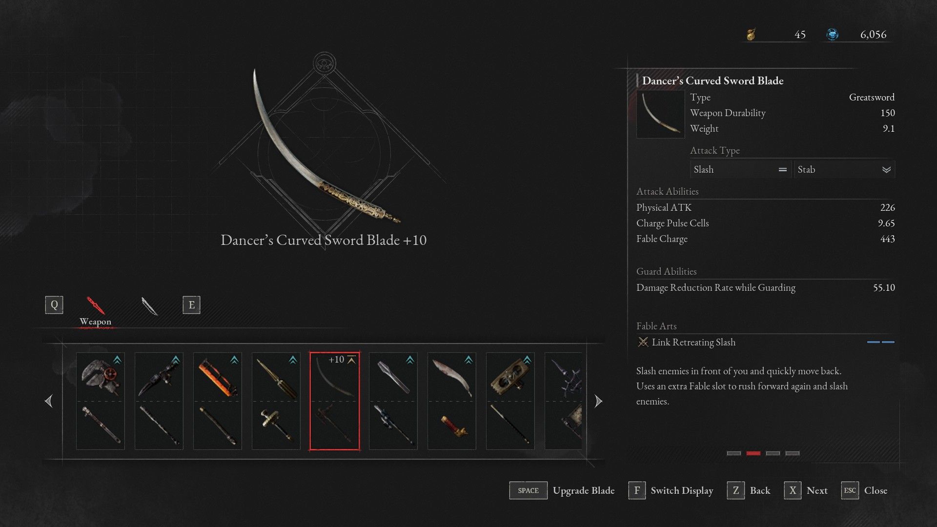 Fully Upgraded Dancer's Curved Blade and Booster Glaive Handle weapon in Lies of P