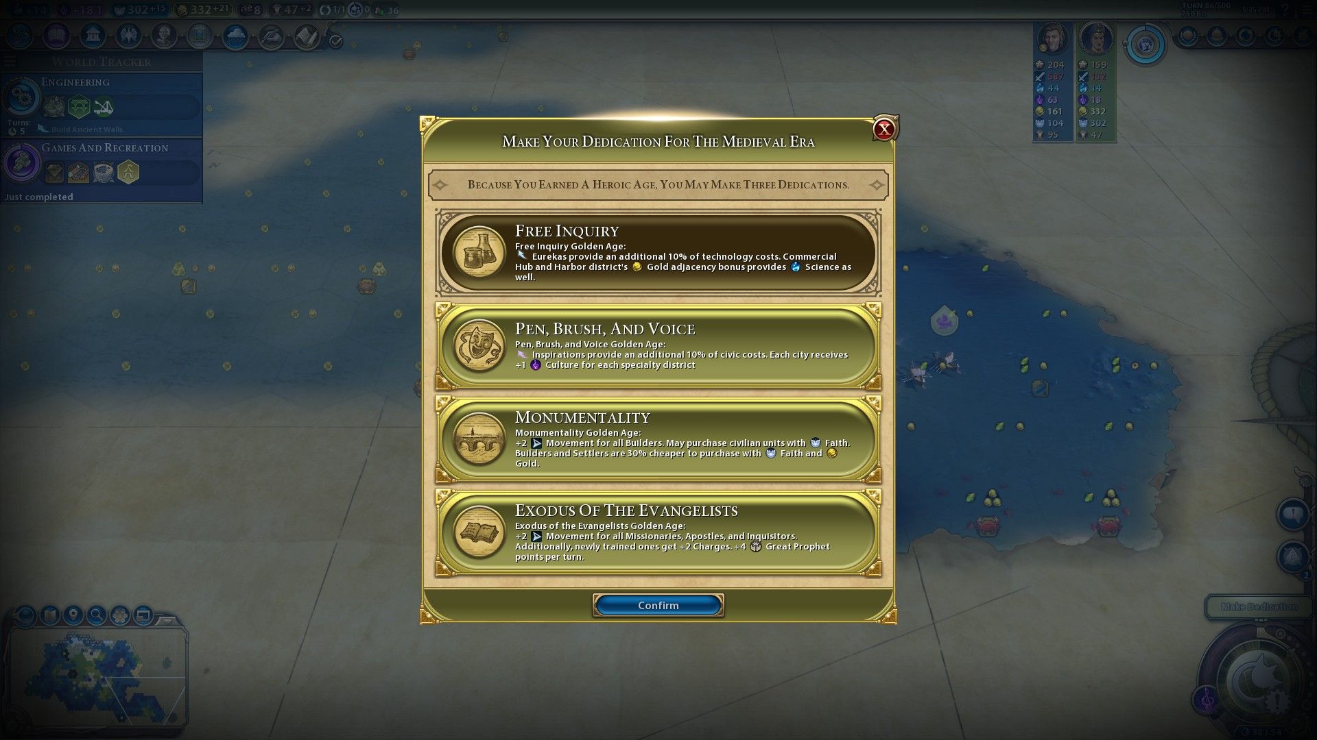 the Dedication Screen for a Heroic Age in the Medieval Era in Civilization 6