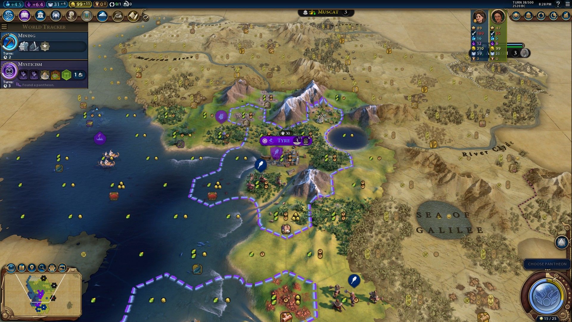 Tyre, the Phonician capital, early in a campaign of Civilization 6