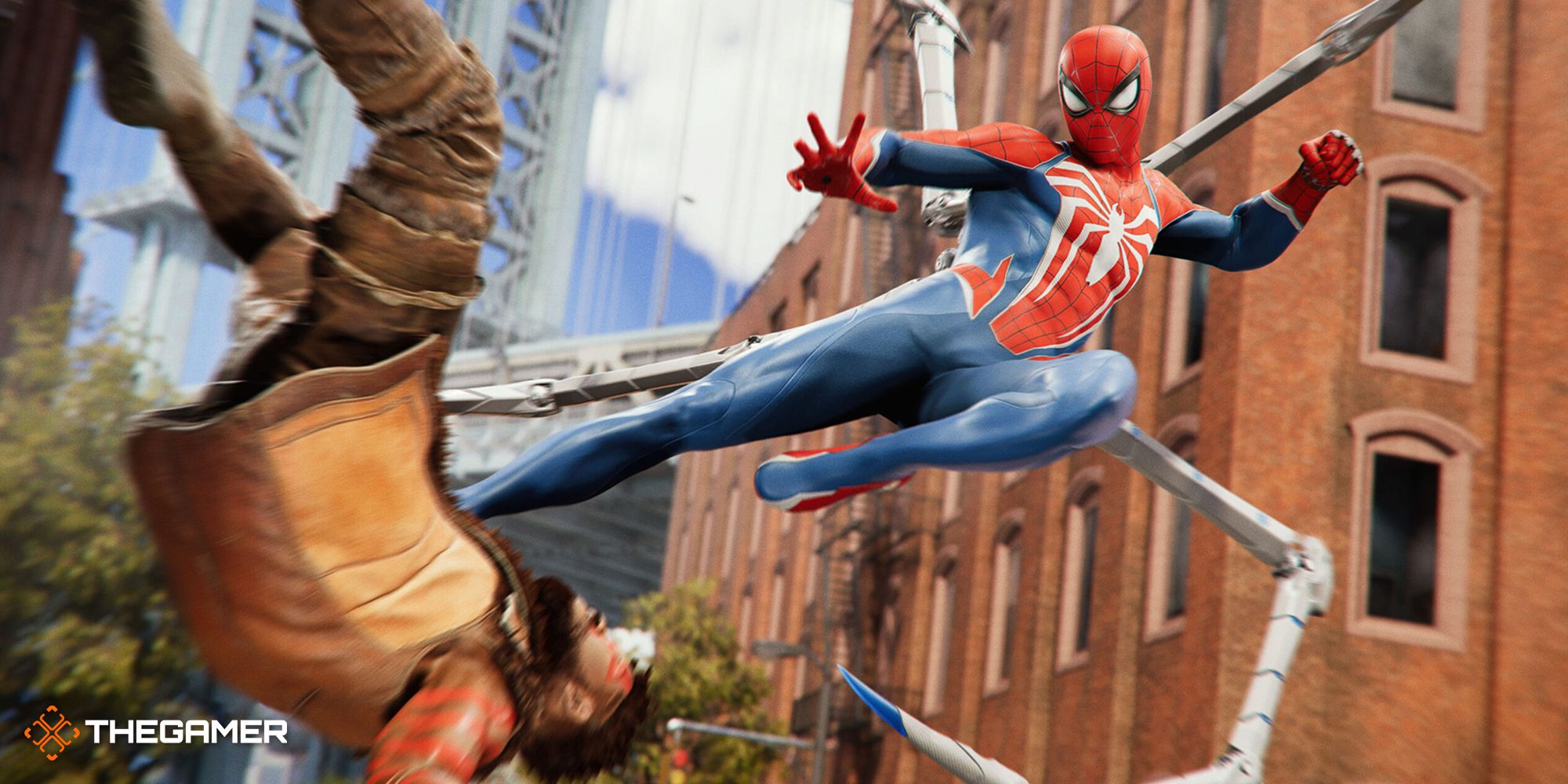 Peter Parker's Spider-Man kicking an enemy in Marvel's Spider-Man 2