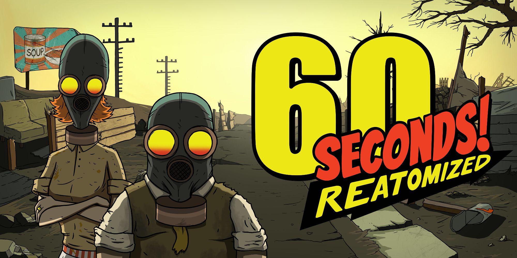 60 Seconds Title Art Showing The Parents Wearing Gas Masks