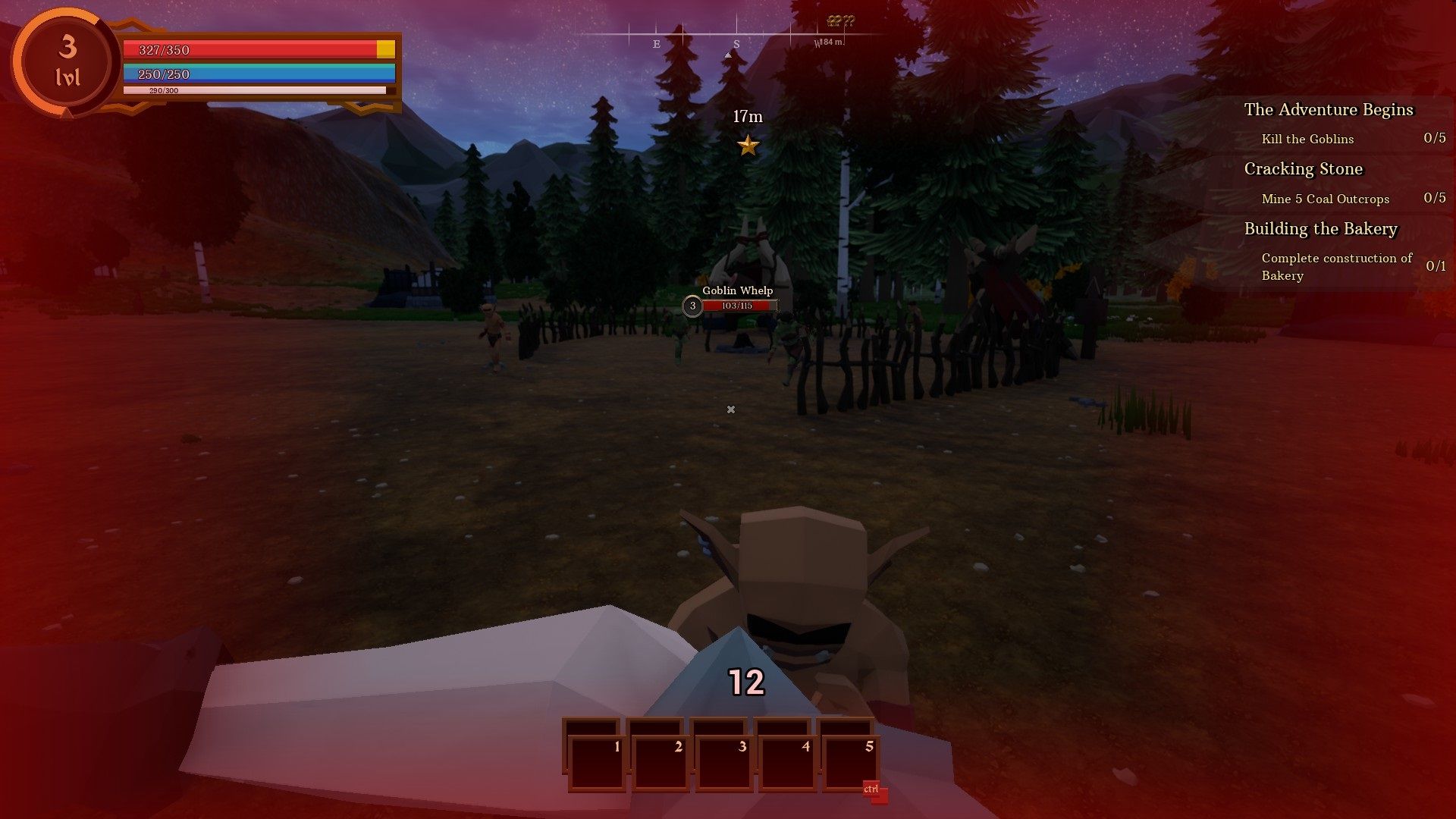 A goblin attacking the player near the goblin camp in The Bloodline.