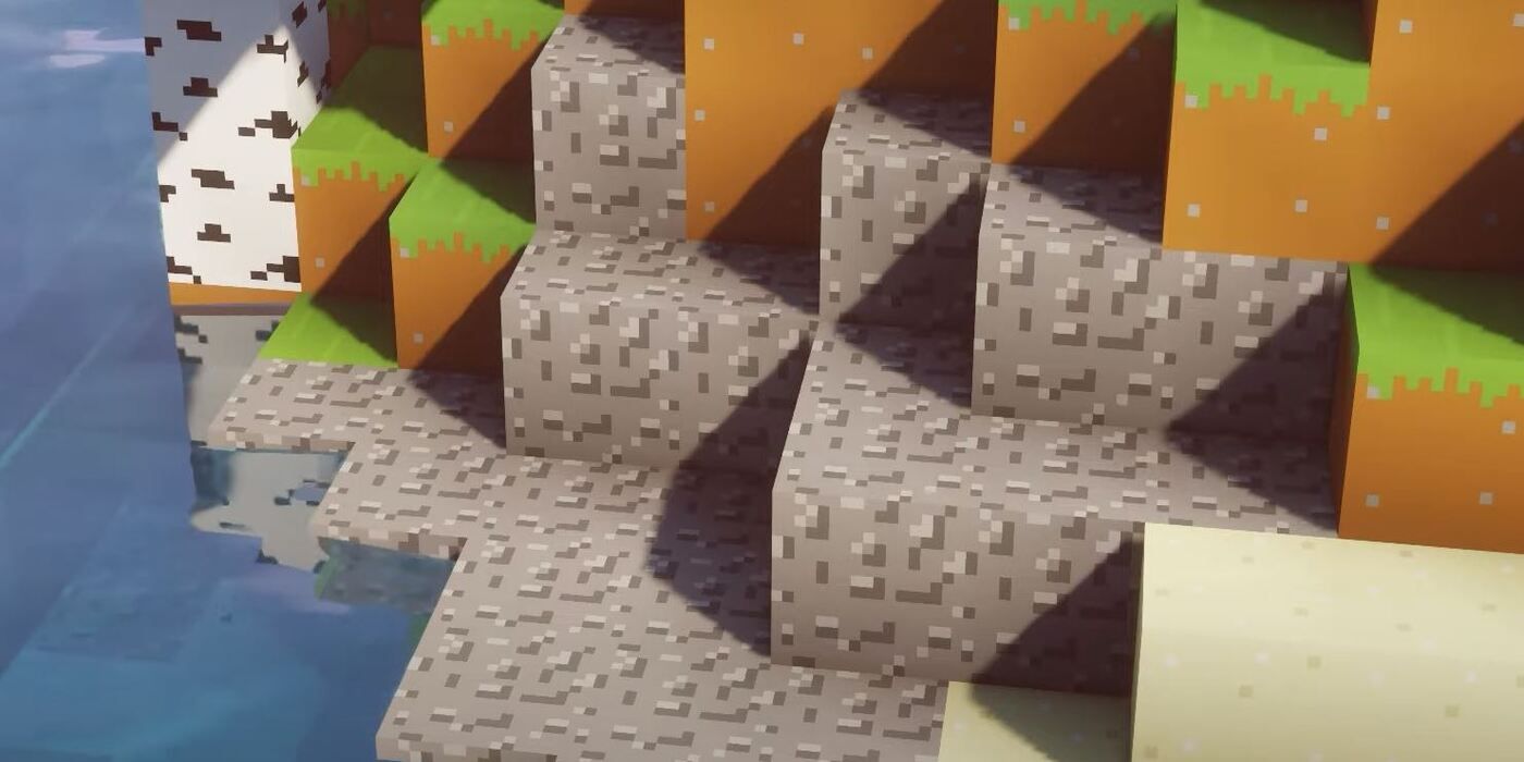 A gravel beach in Bare Bones in Minecraft