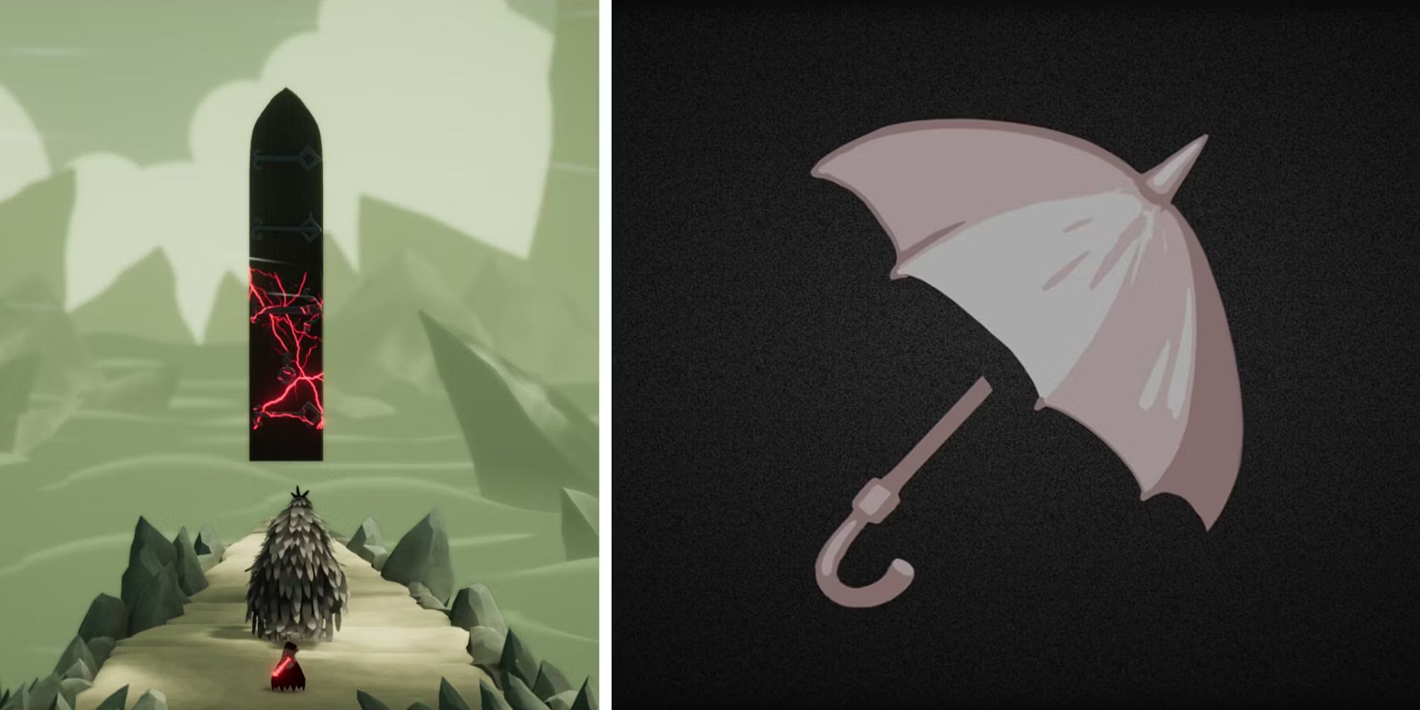 A Split Image Depicting Scenes From Death's Door And The Umbrella