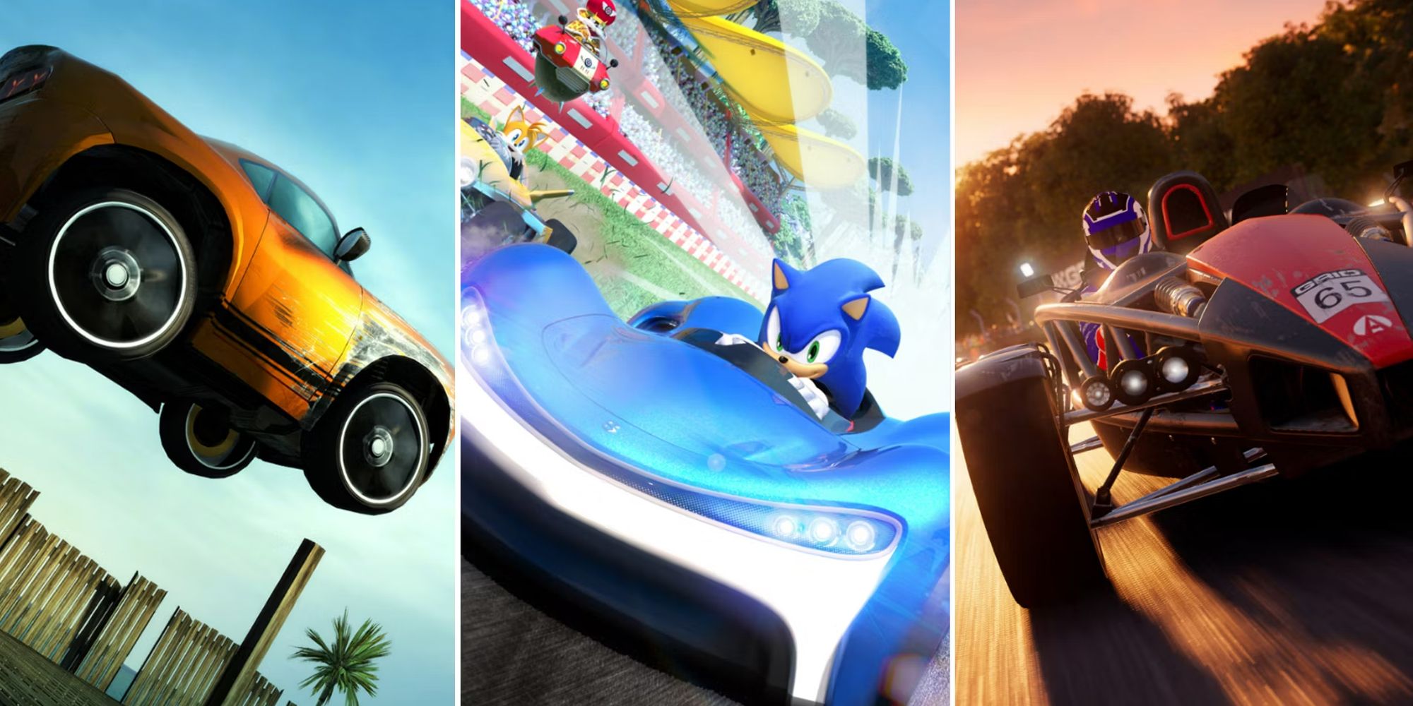 A Split Image Depicting Scenes From Racing Games Like Team Sonic Racing And Project Cars-1
