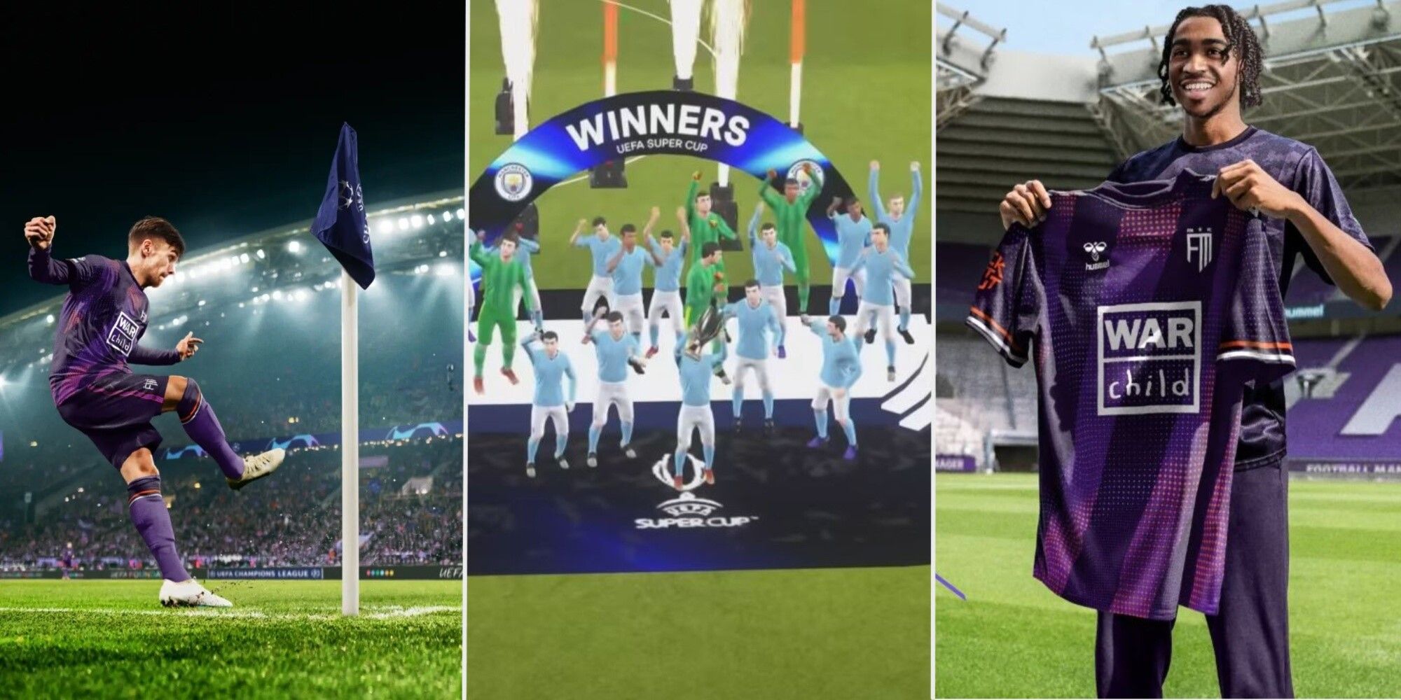 A split image of Football Manager 2024 scenes