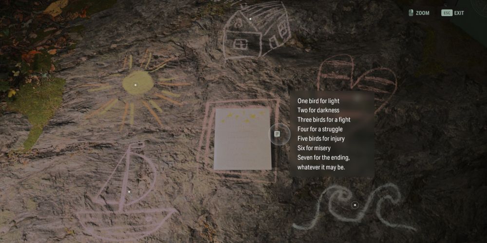 the first nursery rhyme puzzle, one bird for night, in alan wake 2