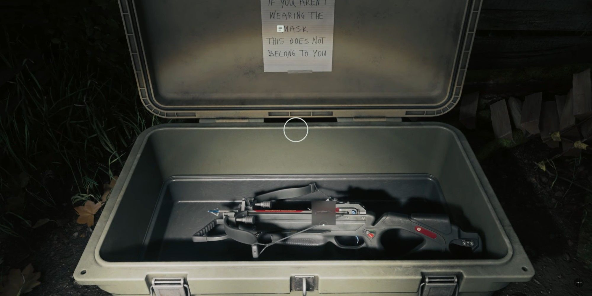 Alan Wake 2 image showing a box containing a crossbow