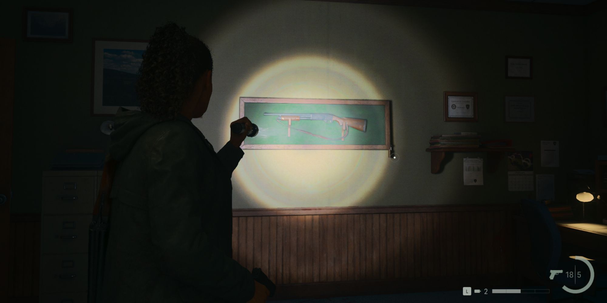 Saga Anderson finds the Pump Action Shotgun in Sheriff Breaker's office in Alan Wake 2