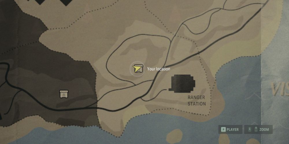 the map of Bunker Woods in Alan Wake 2, centered on the Cult Stash near the Ranger's Station