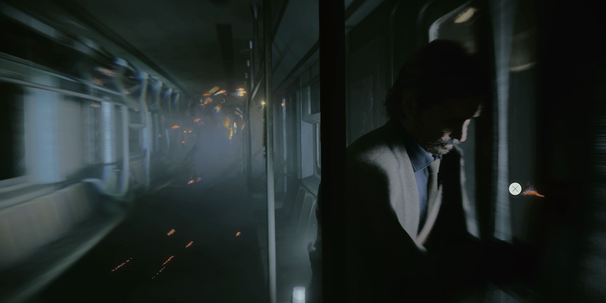 Alan Wake chased by dark presence in Caldera Subway car