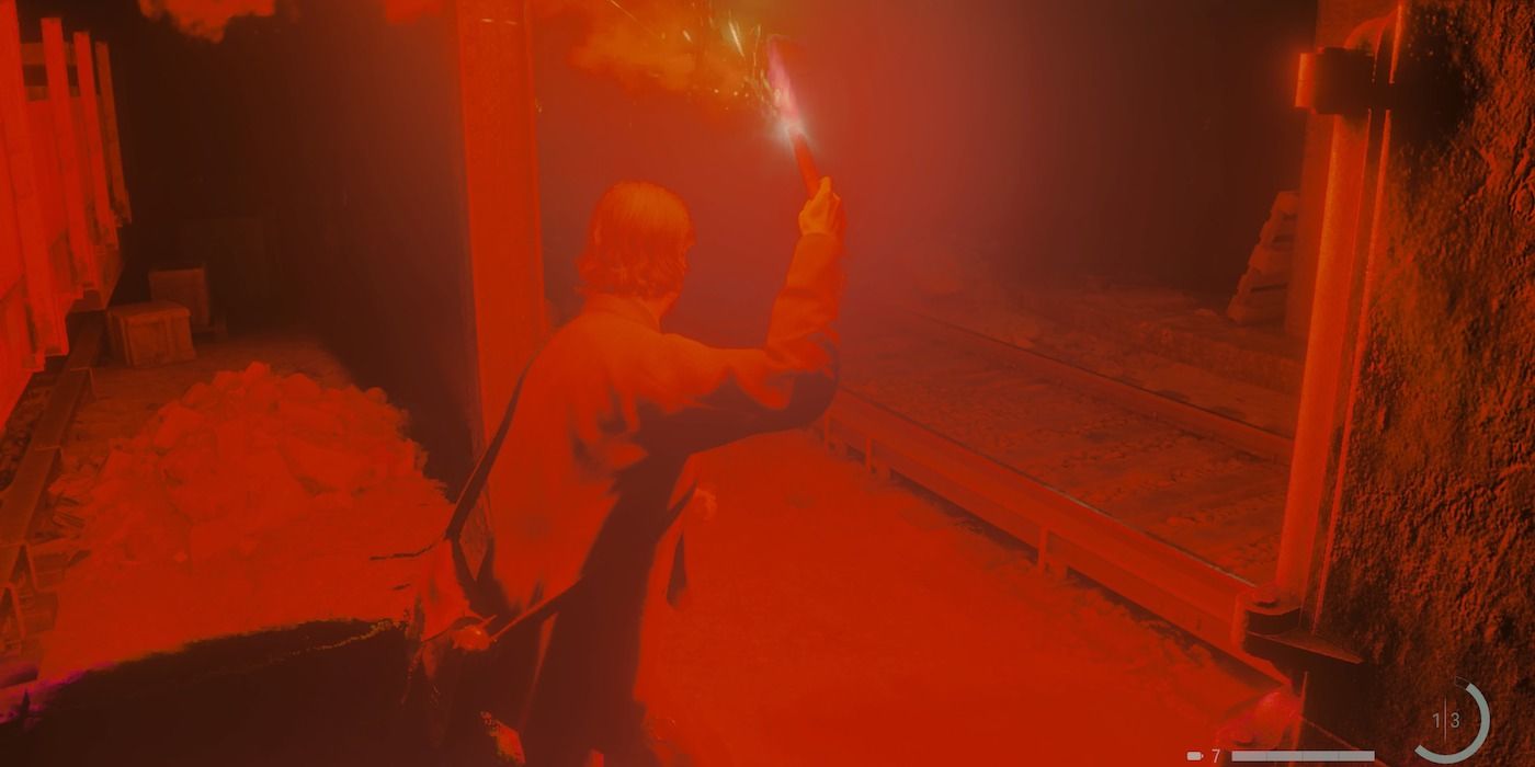 Alan Wake using a flare