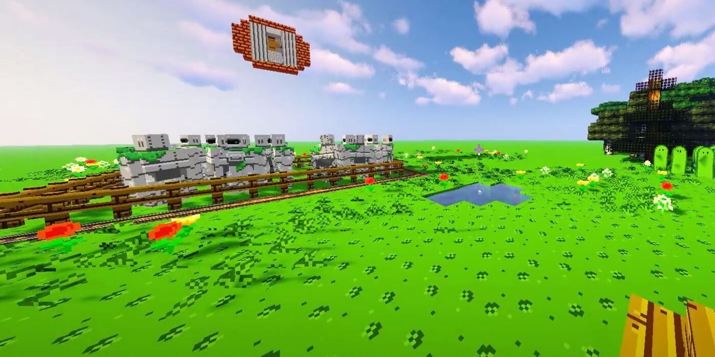 An Iron Gollem farm and a field in the RetroNES pack in Minecraft
