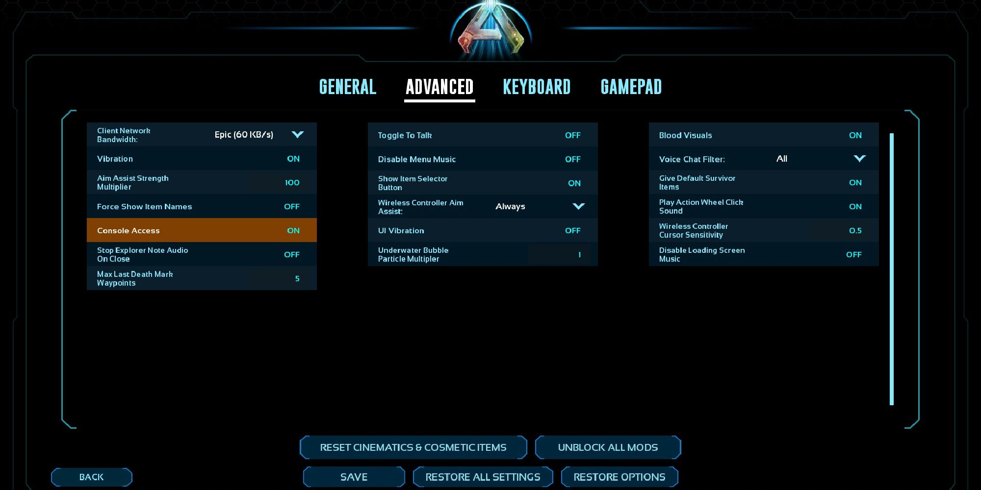 ark survival ascended command console option in main menu