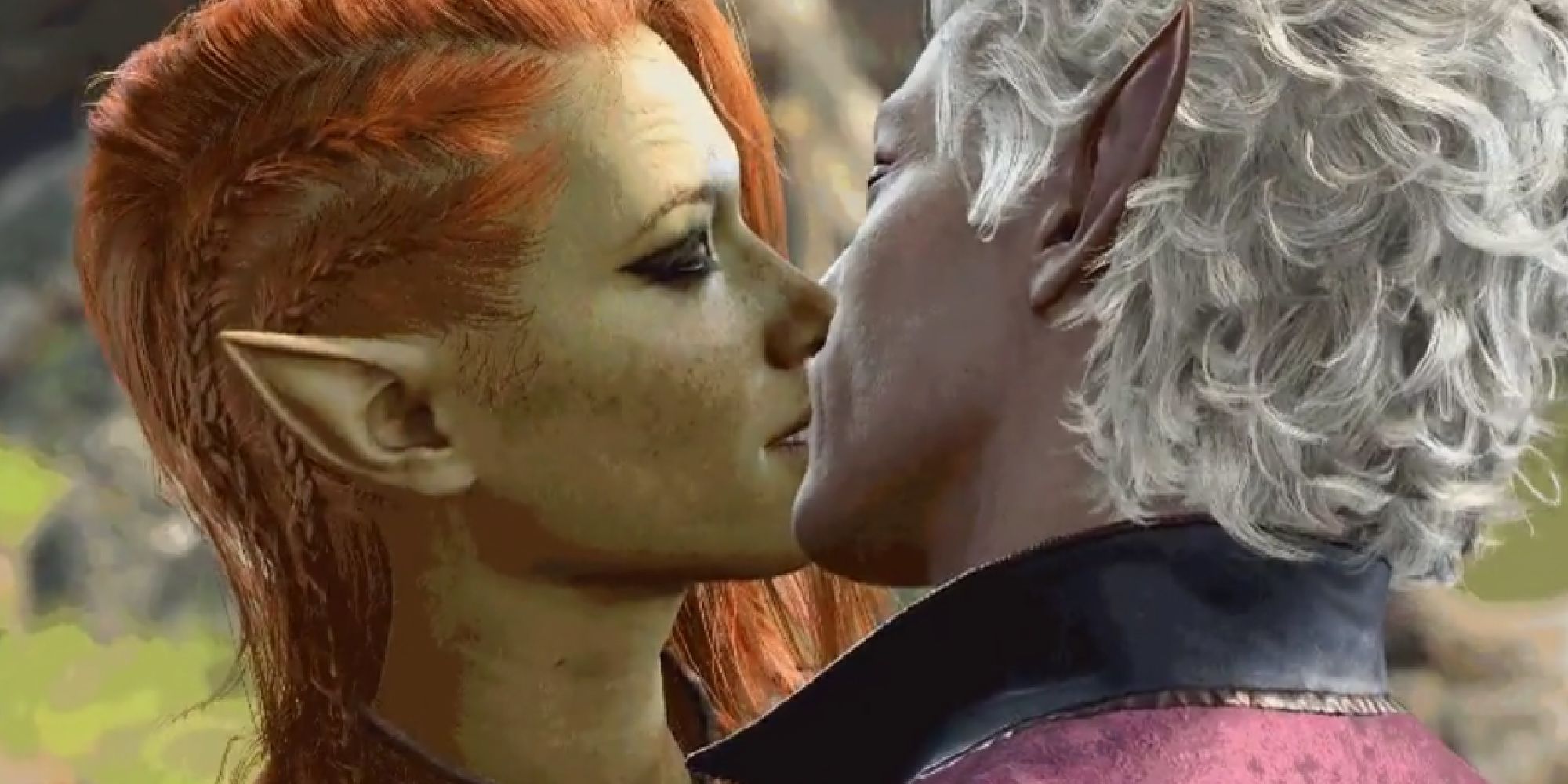 Astarion and Tav kissing in Baldur's Gate 3