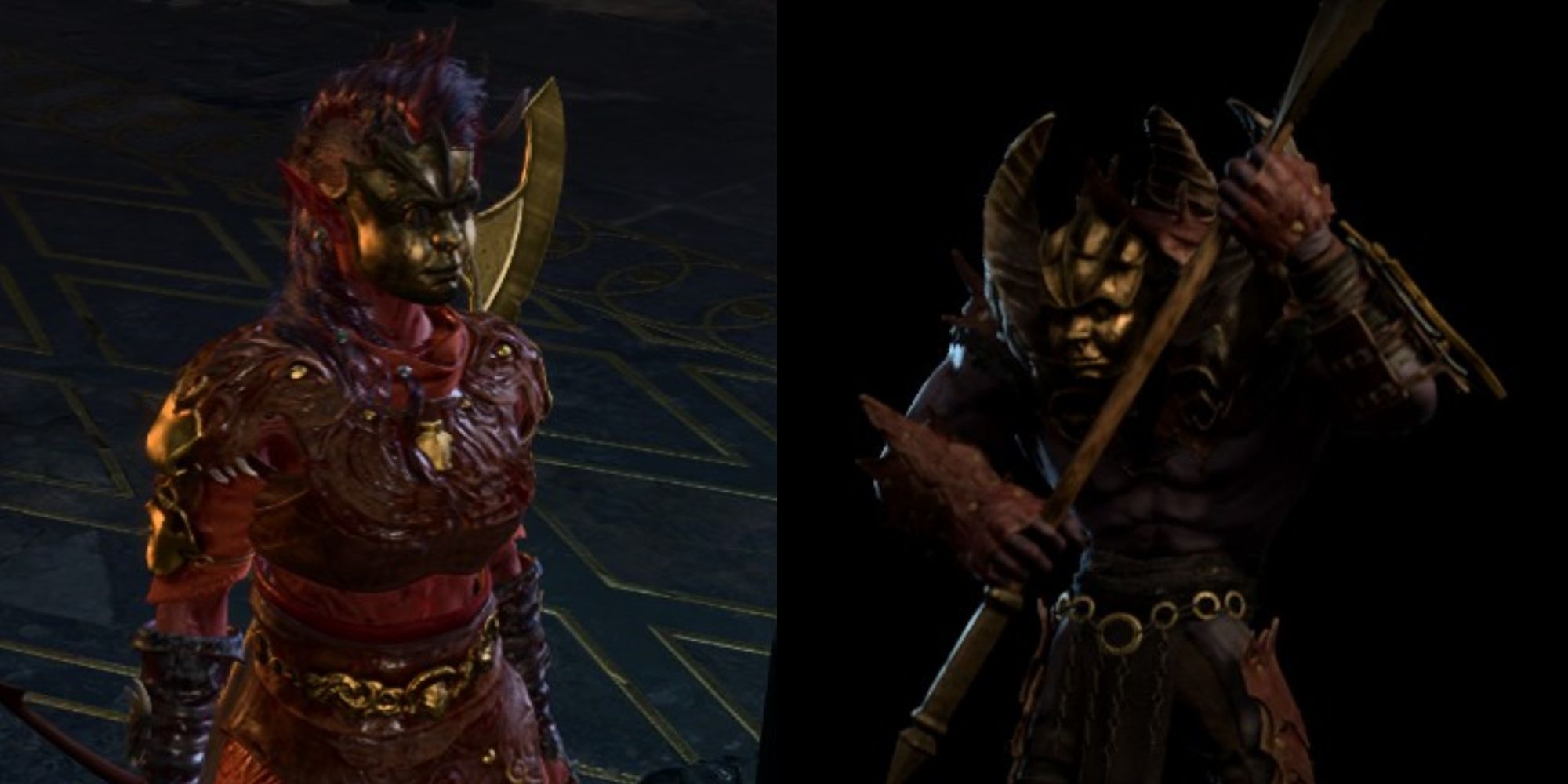 Baldur's Gate 3 Karlach and Merregon Legionnaire Wearing Devilfoil Mask