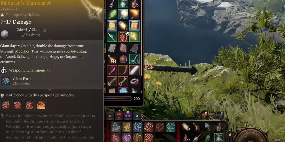 Ein Inventar-Screenshot, der das Balduran Giantslayer Sword in Baldurs Gate 3 zeigt.