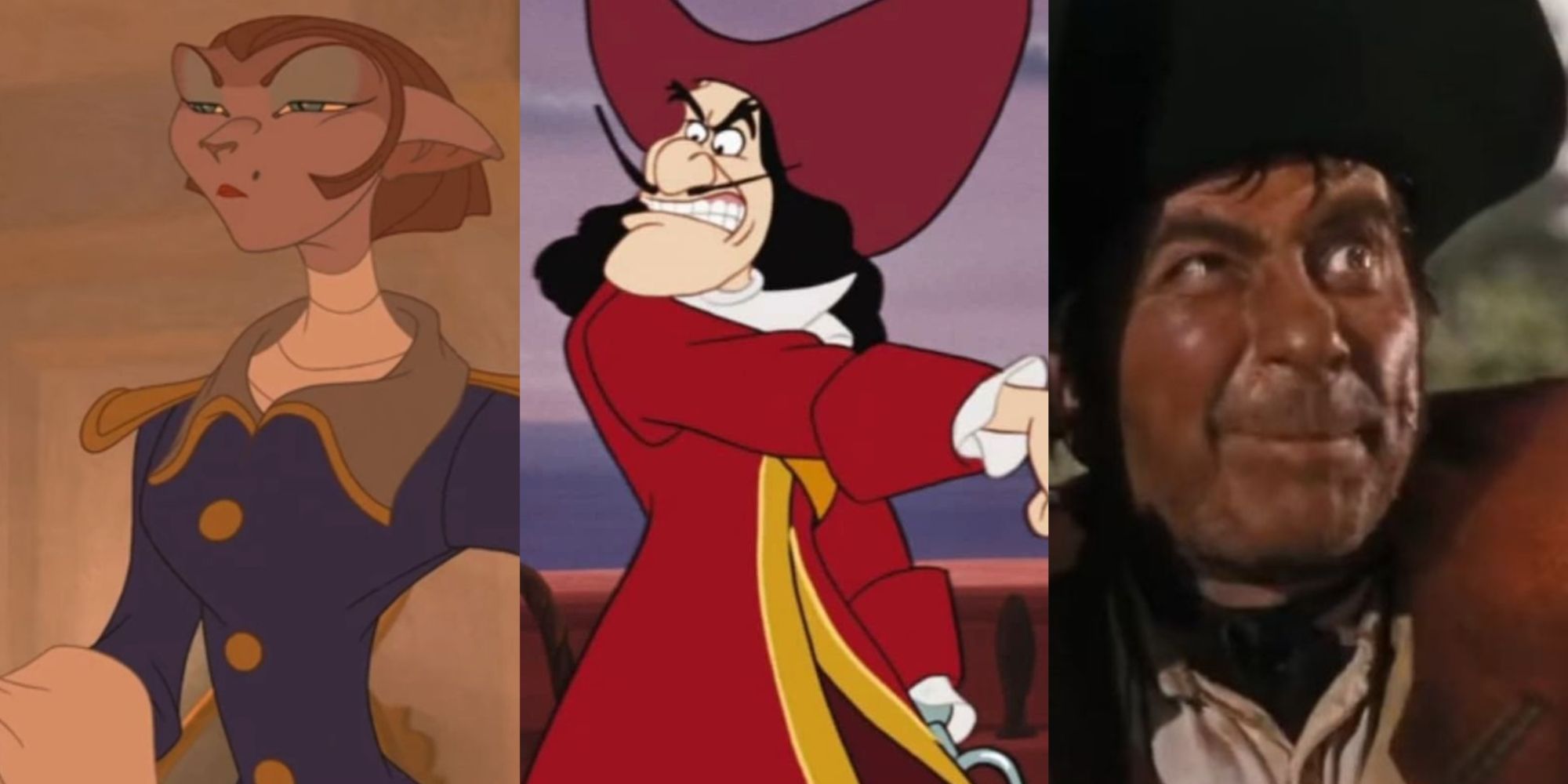 Best Disney Pirates Featured Split Image Of Captain Amelia, Captain Hook, and Long John Silver