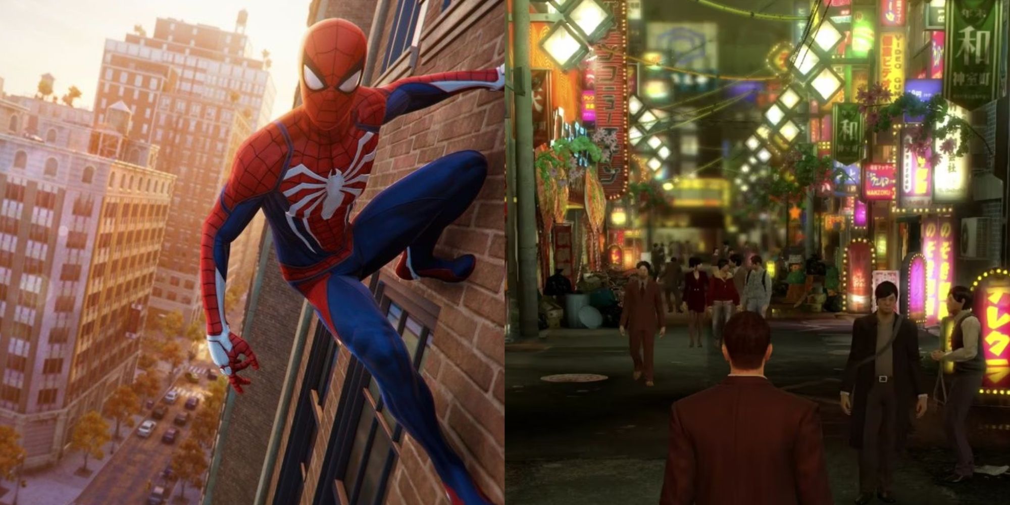 Beste Open-World-Spiele auf PS4 mit geteiltem Bild Spider-Man und Yakuza 0