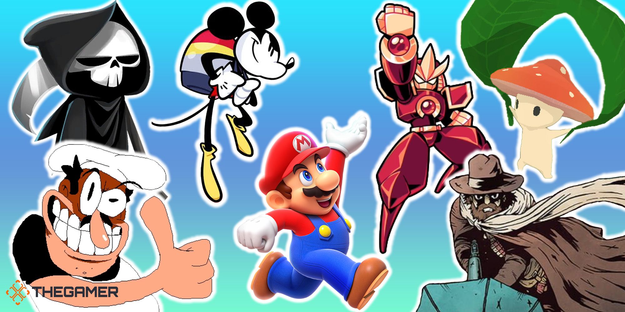 Best platformer games of 2023 characters including Mario, Mickey Mouse, and Peppino Spaghetti