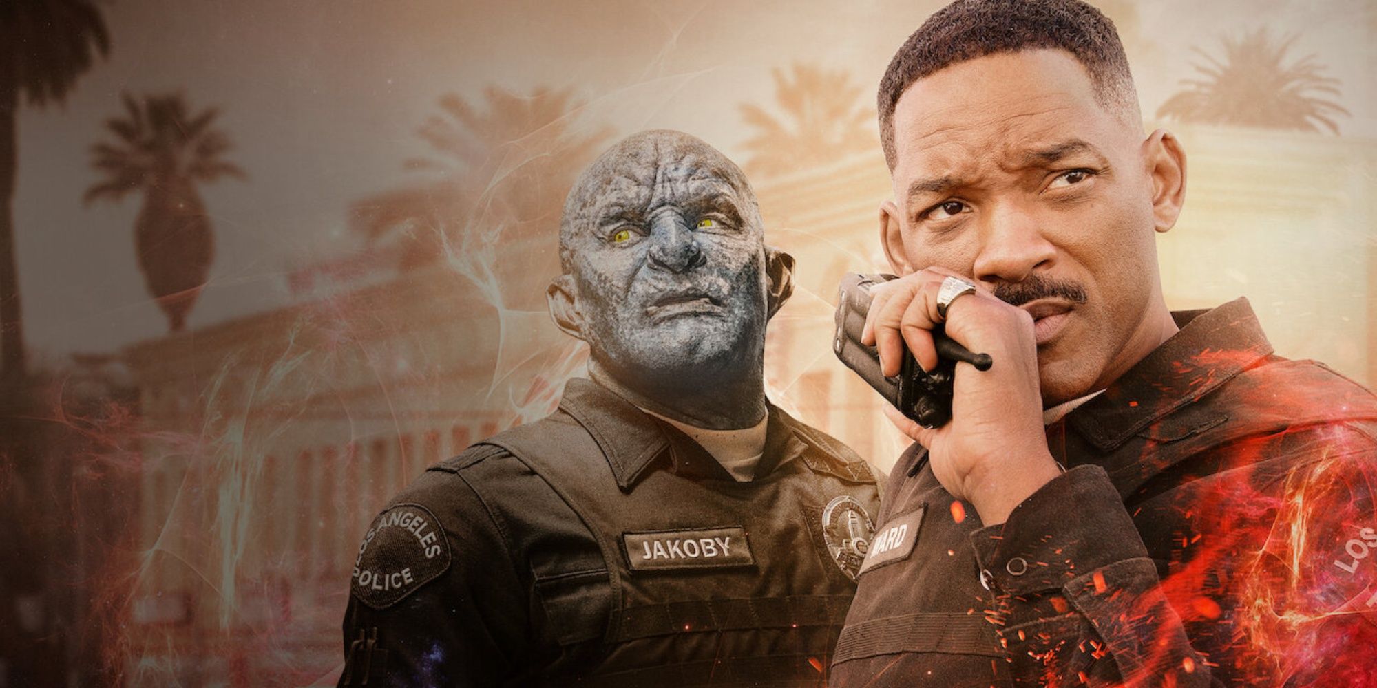 a banner for the Netflix movie Bright, featuring Will Smith and Joel Edgerton