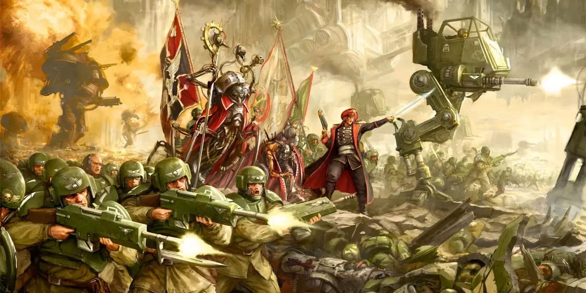 Warhammer 40,000: Cadian shock troops and belisarius cawl going to battle