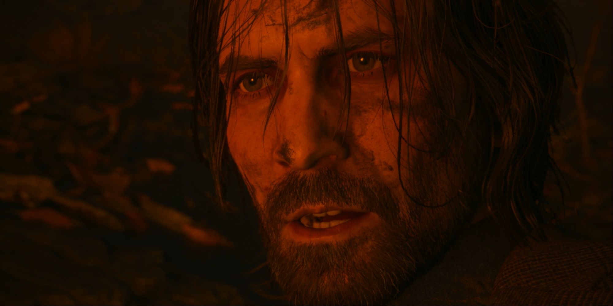 Close-up of Alan's dirty face as he was spit out from the Dark Place beneath Cauldron Lake at the end of Return 2.