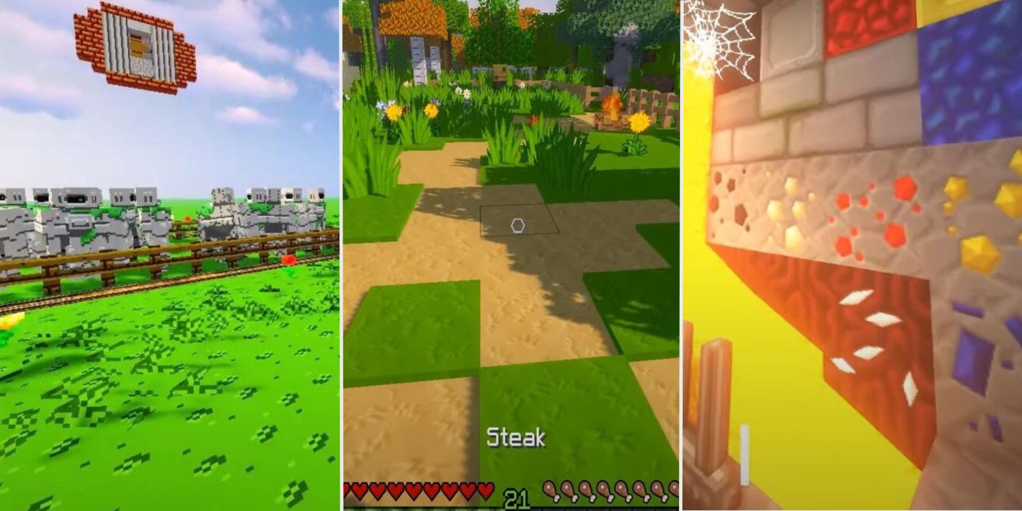 A split image featuring the RetroNES, Sapixcraft and Sphax texture pack in Minecraft